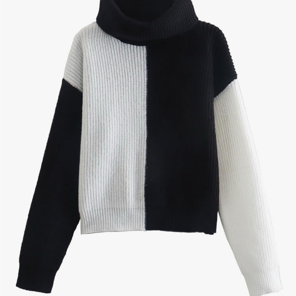 For The Republic Black Cream Chunky Knit Oversized Sweater Size Large